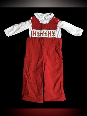 Boutique Little Threads Boys Longalls Jon Jon Smocked Christmas 2 Pc Size 18M